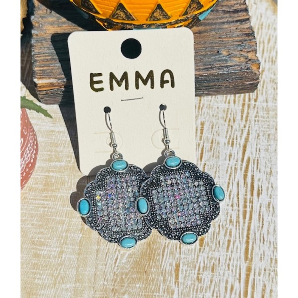 Emma Turquoise Silver Tone AB Rhinestone Drop Dangle Earrings Women's Jewelry
